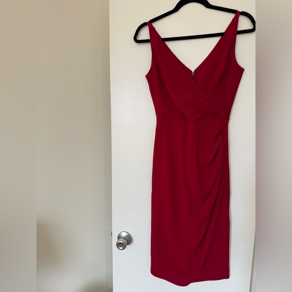 Dress the Population V-Neck Red Midi Dress